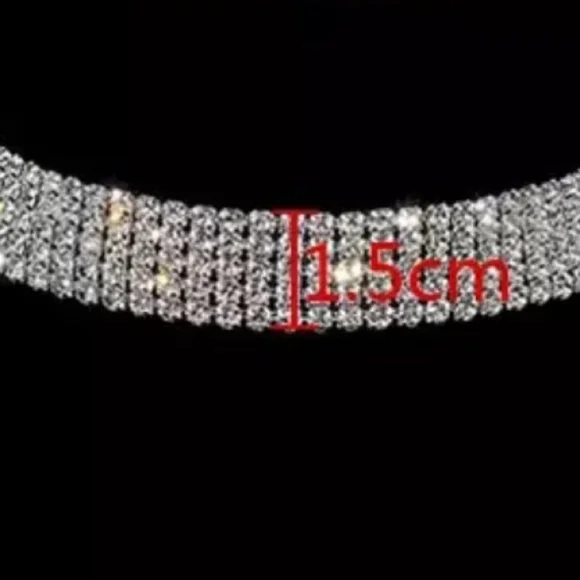Choker diamond rhinestone sparkle silver necklace sexy sparkly crystal bling y2k - Picture 2 of 3